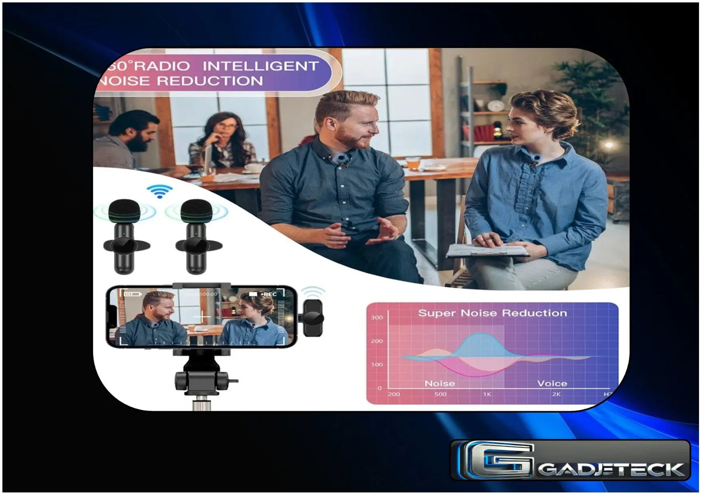 Microphone cravate sans fil, mini microphone d'enregistrement audio et vidéo pour iPhone, téléphone Android - gadjeteck