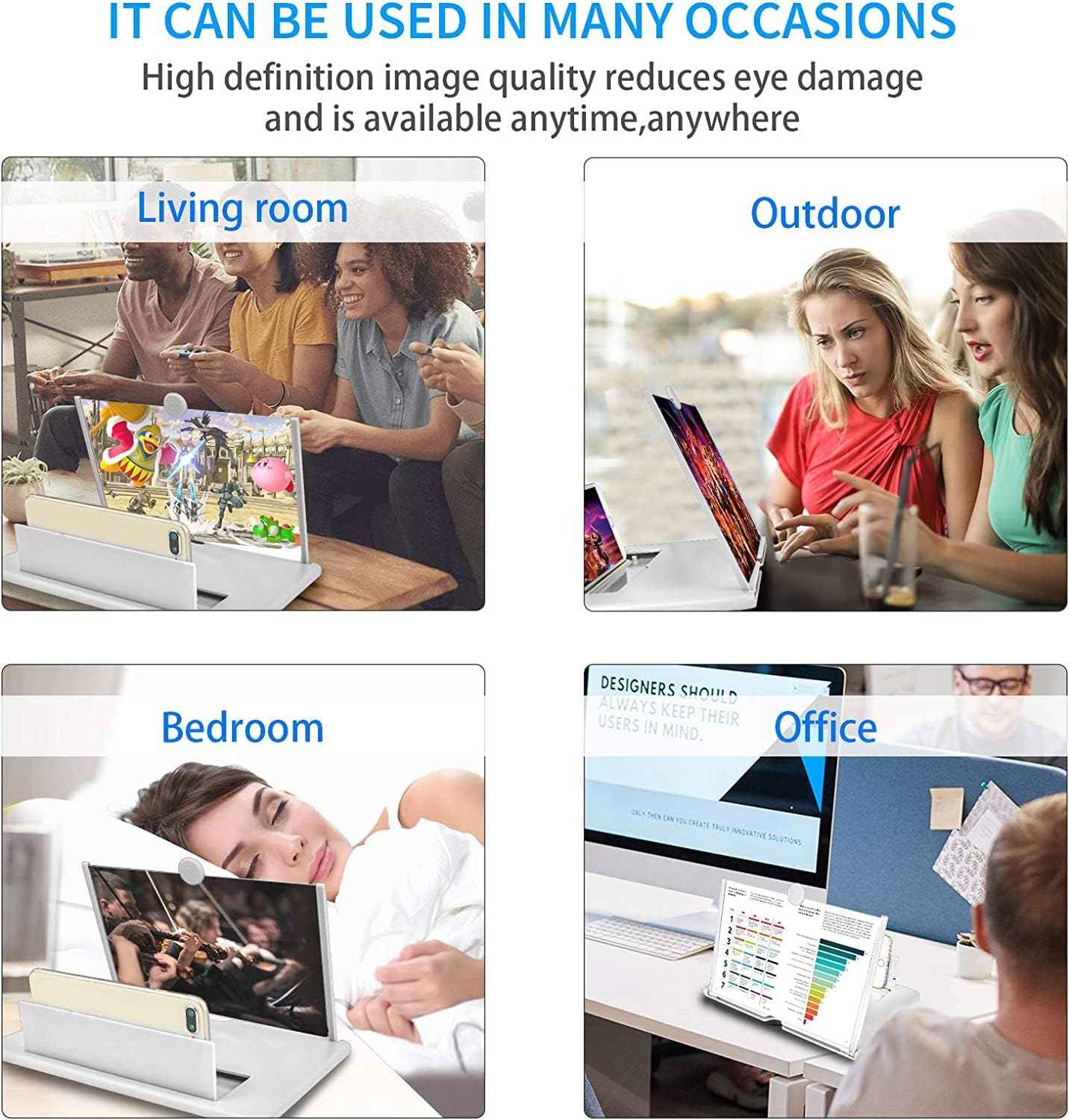 Amplificateur d'écran 3D pour téléphone avec pied flexible, lentille HD anti-lumière bleue sans batterie