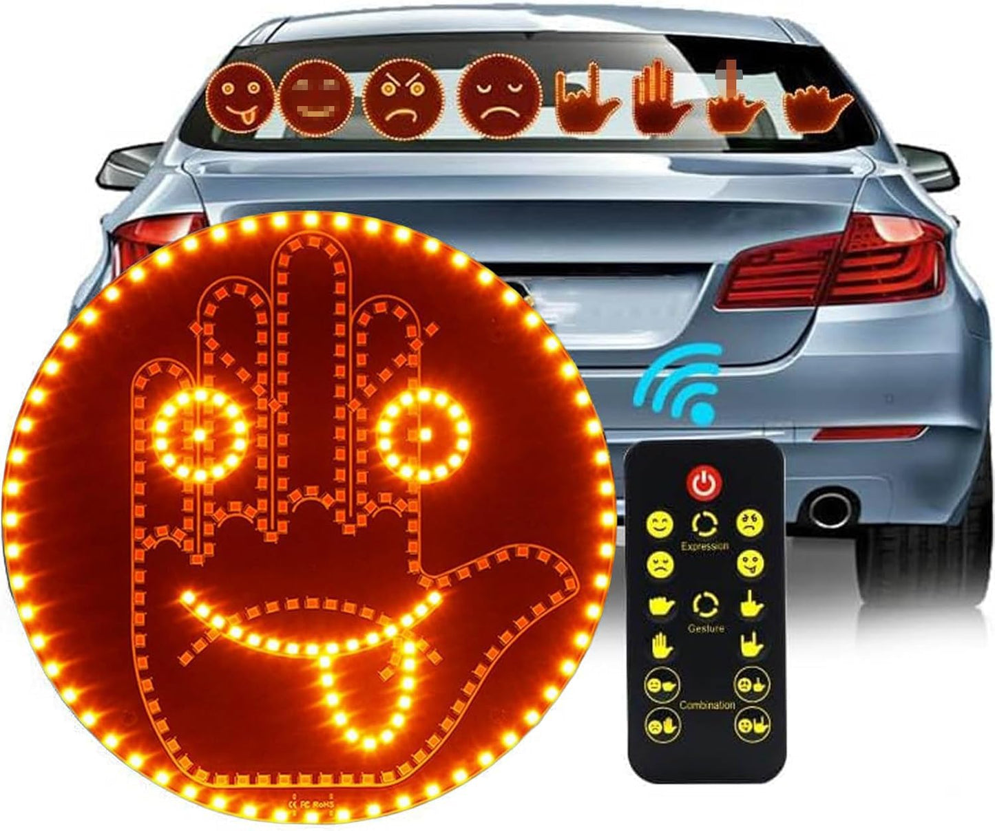 Lumière de doigt avec télécommande - Feu LED geste de la main pour colère au volant