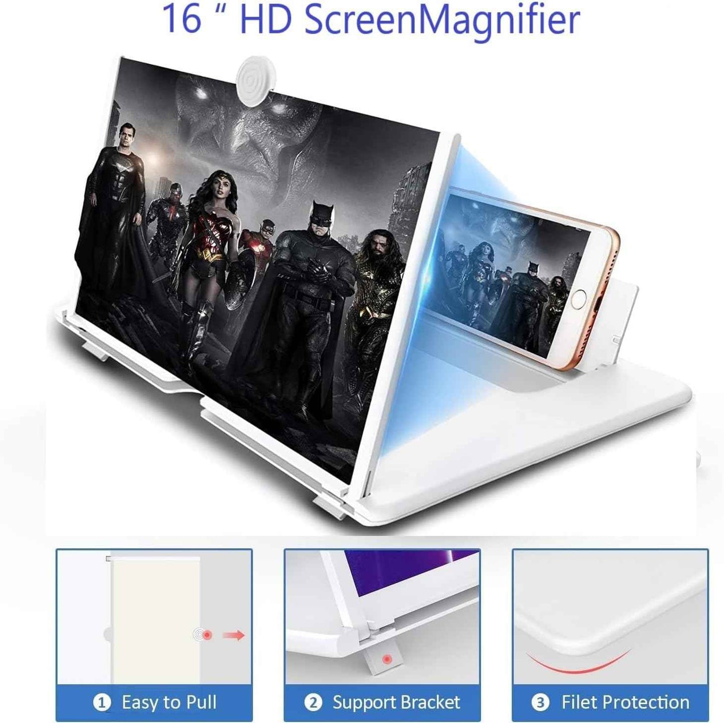 Amplificateur d'écran 3D pour téléphone avec pied flexible, lentille HD anti-lumière bleue sans batterie