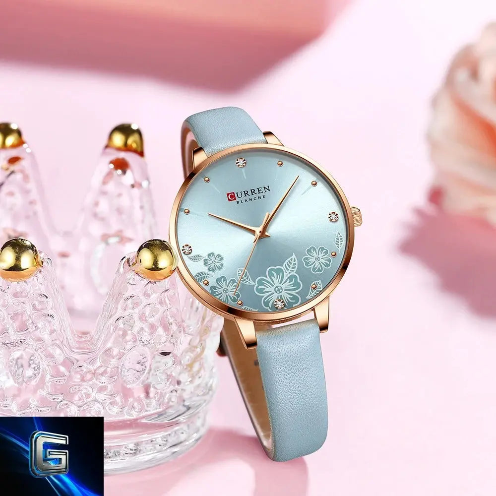 CURREN Watches Women Brand Leather Quartz Wristwatches Luxury Design Clock for Ladies Charm Flowers Dial Montre Femme gadjeteck