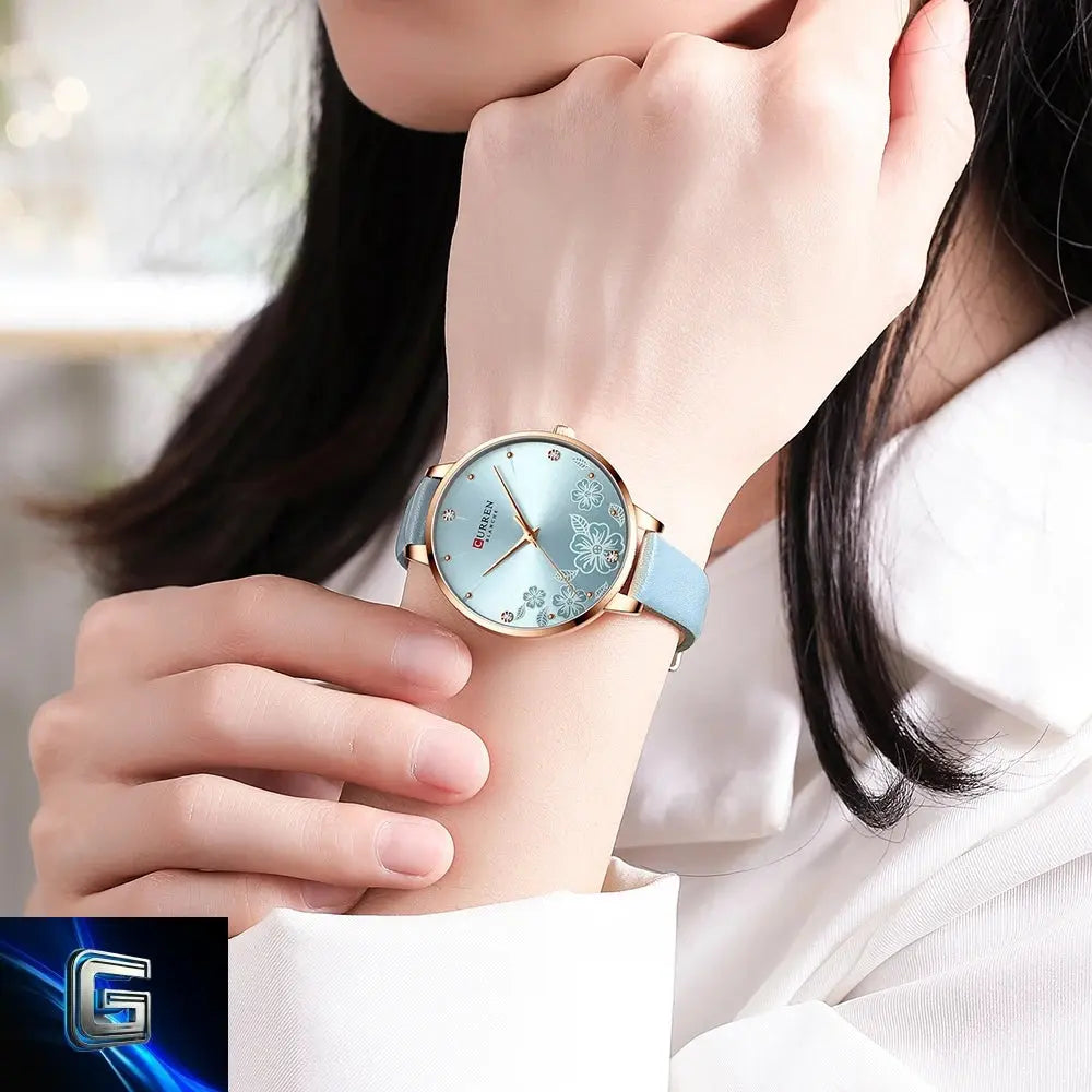 CURREN Watches Women Brand Leather Quartz Wristwatches Luxury Design Clock for Ladies Charm Flowers Dial Montre Femme gadjeteck