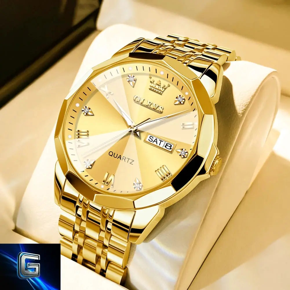 OLEVS Men's Watches Rhombus Mirror Original Quartz Watch for Man Waterproof Luminous Stainless Steel Wristwatch Male Date Week gadjeteck