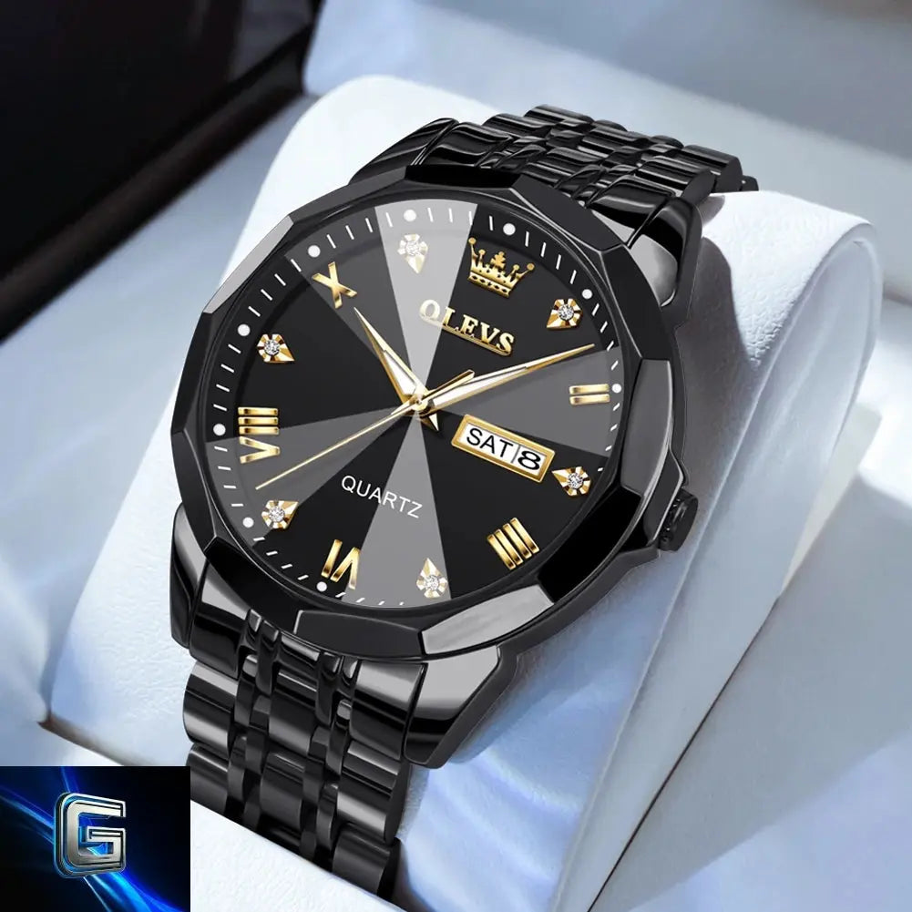 OLEVS Men's Watches Rhombus Mirror Original Quartz Watch for Man Waterproof Luminous Stainless Steel Wristwatch Male Date Week gadjeteck