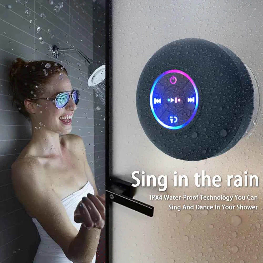 Haut-parleur Bluetooth étanche IPX4 Mini avec LED, Subwoofer et Micro pour Douche, Piscine et Plage avec Ventouse