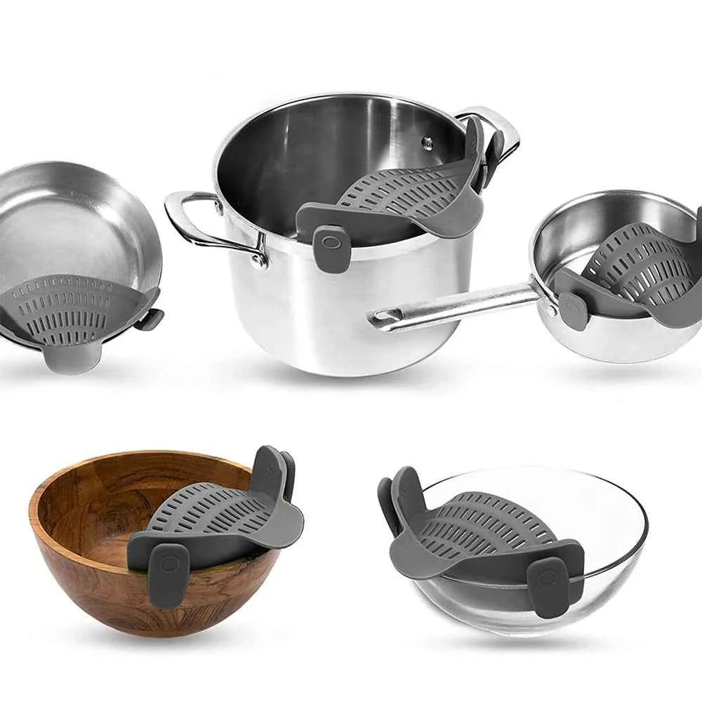 Filtre en silicone pour cuisine - Passoire clip-on pour casseroles et poêles, égouttoir à pâtes, légumes et fruits, gadgets de cuisine