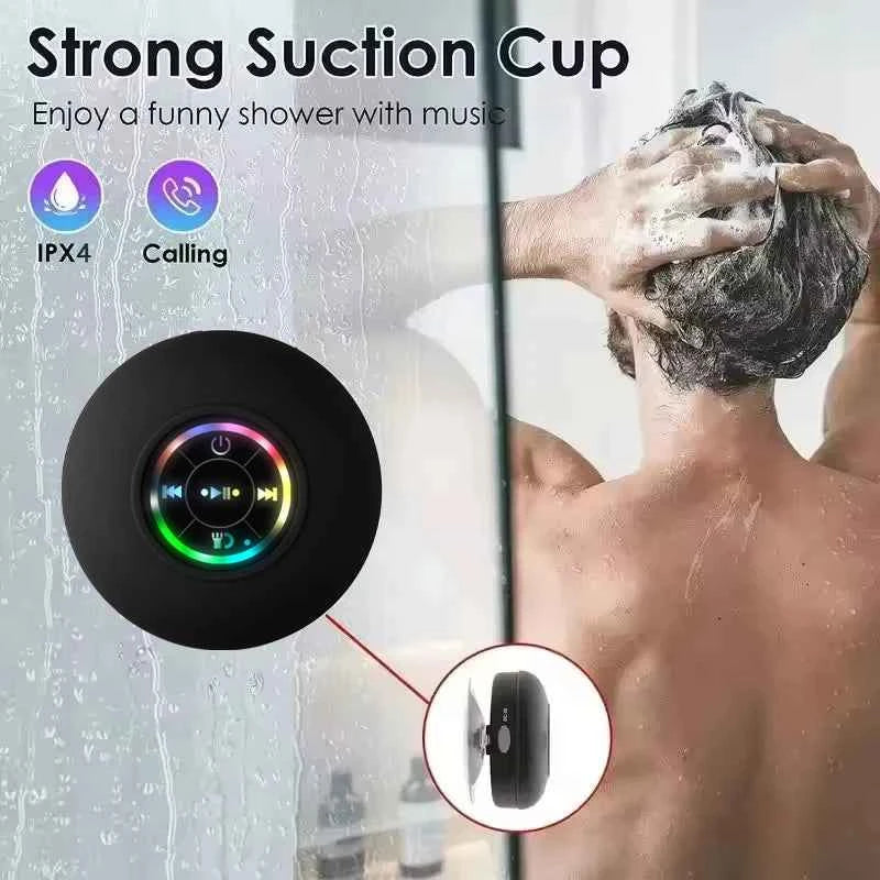 Haut-parleur Bluetooth étanche IPX4 Mini avec LED, Subwoofer et Micro pour Douche, Piscine et Plage avec Ventouse