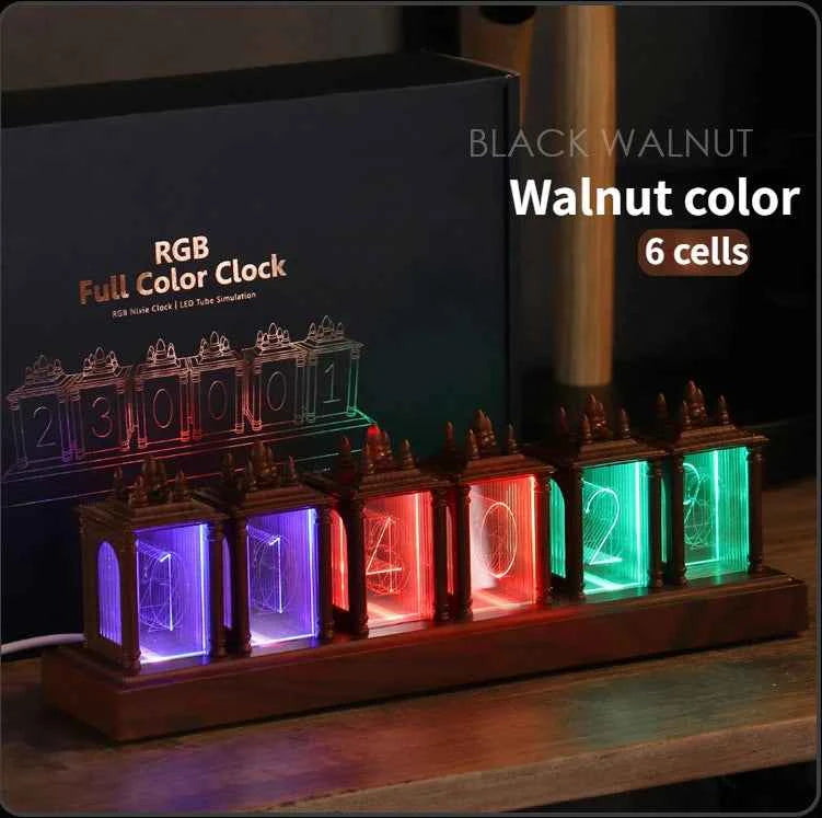 Montre LED Nixie RGB - Horloge de table en bois DIY, lampe de nuit LED, décoration de jeu et cadeau élégant