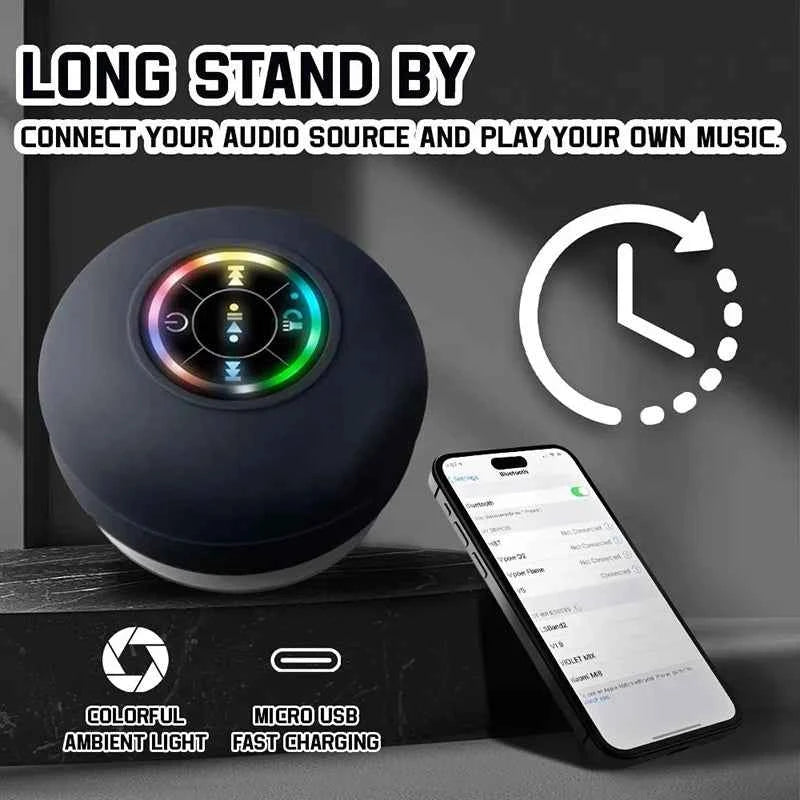 Haut-parleur Bluetooth étanche IPX4 Mini avec LED, Subwoofer et Micro pour Douche, Piscine et Plage avec Ventouse
