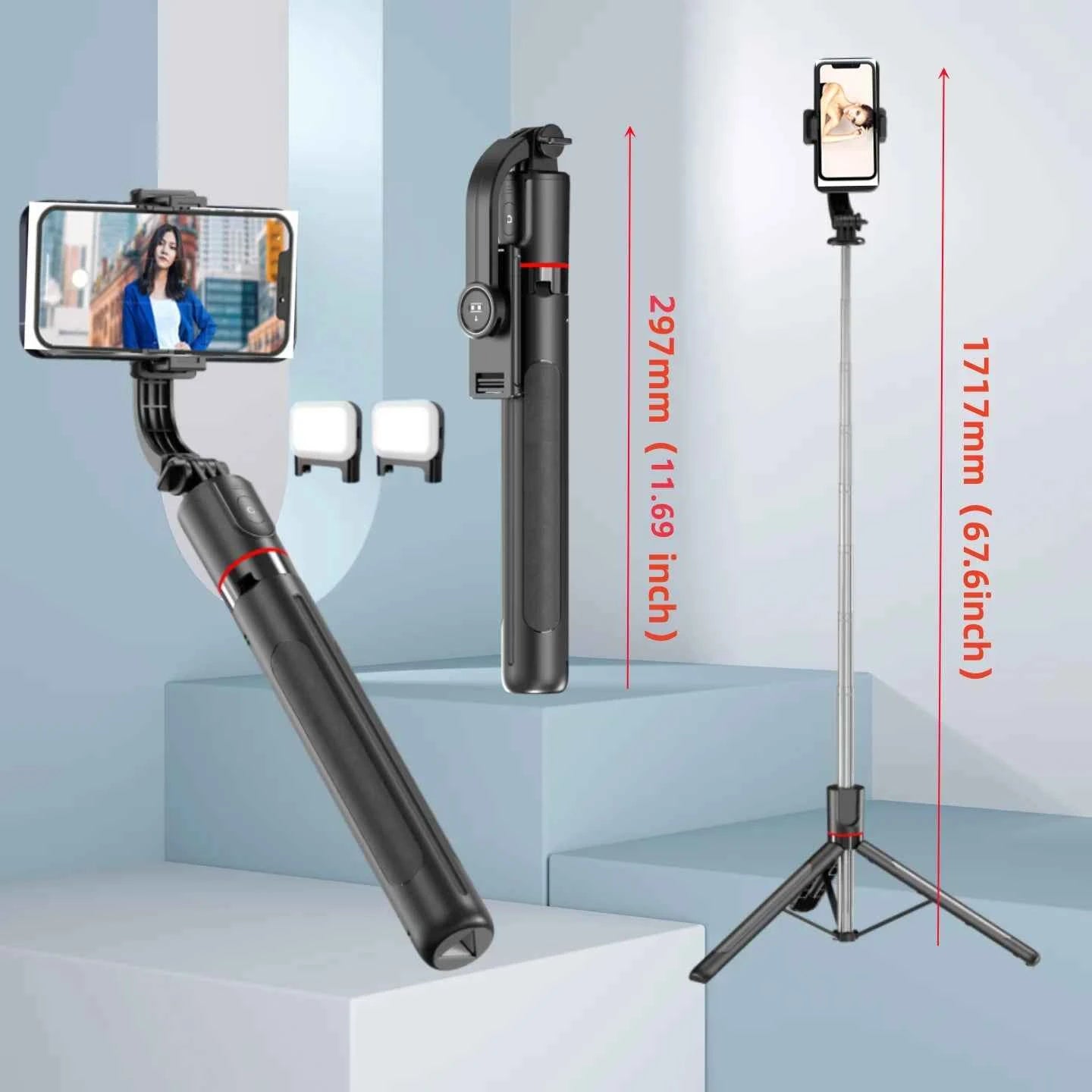 Bâton de selfie extensible avec trépied portable, télécommande Bluetooth pour iOS et Android
