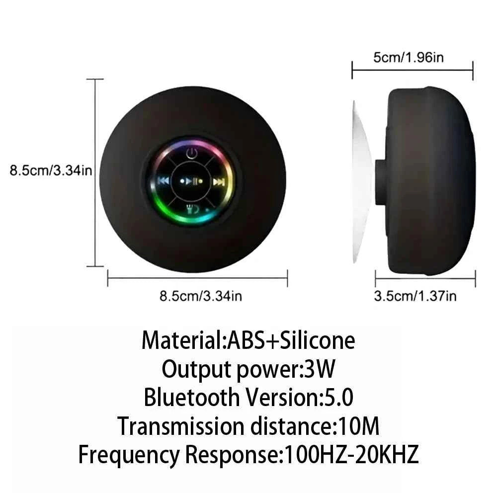 Haut-parleur Bluetooth étanche IPX4 Mini avec LED, Subwoofer et Micro pour Douche, Piscine et Plage avec Ventouse