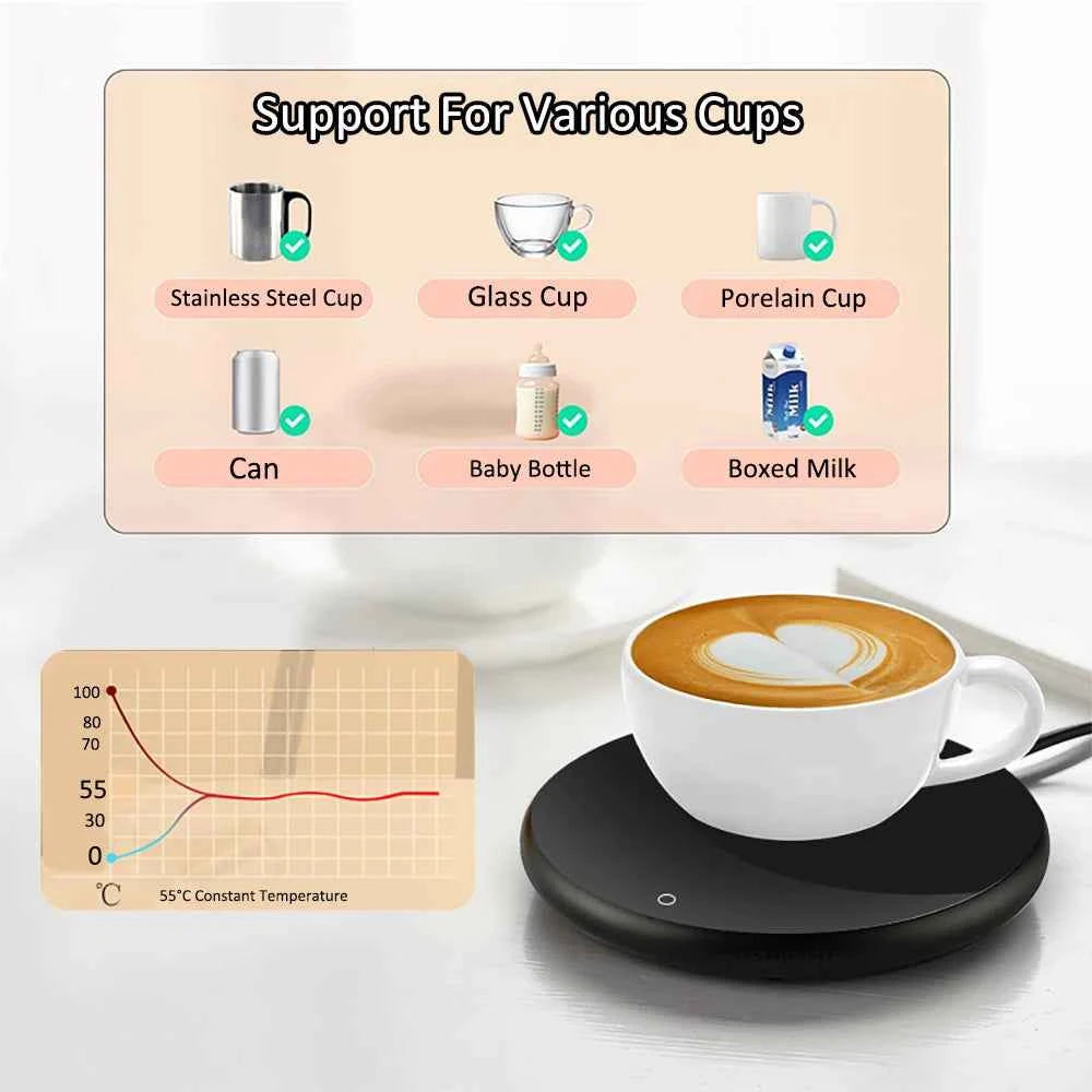 Mug chauffant électrique - Réchauffeur de tasse USB pour café, thé, et eau avec plateau thermostatique intelligent pour bureau et maison