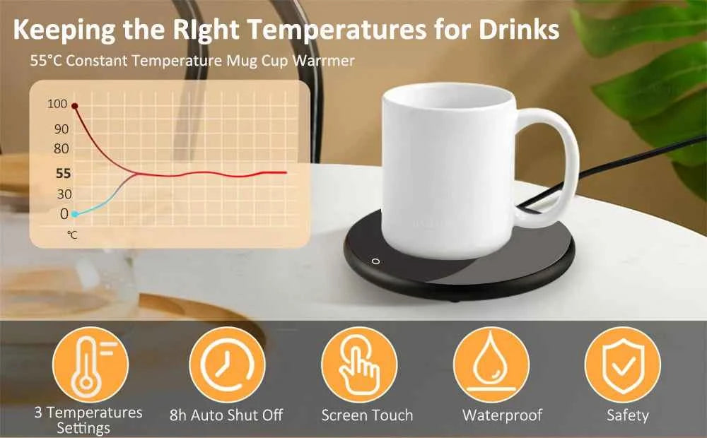 Mug chauffant électrique - Réchauffeur de tasse USB pour café, thé, et eau avec plateau thermostatique intelligent pour bureau et maison