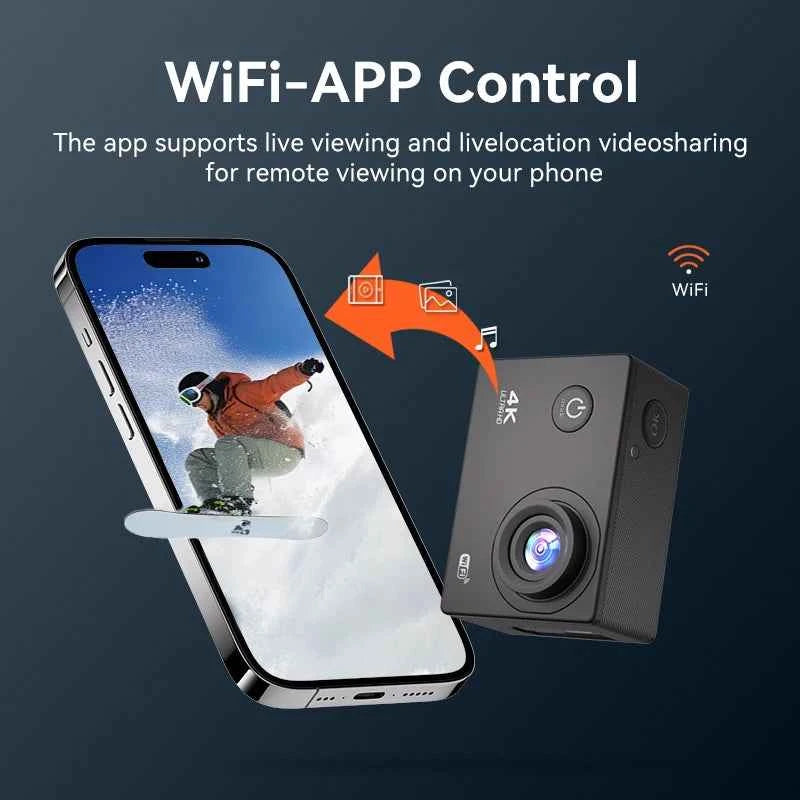 Caméra d'action 4K étanche Null - Enregistrement vidéo 4K/30FPS, WiFi, 2.0", 170° DGS, Zoom 4X, étanche pour sports en extérieur