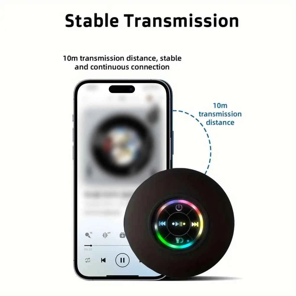 Haut-parleur Bluetooth étanche IPX4 Mini avec LED, Subwoofer et Micro pour Douche, Piscine et Plage avec Ventouse
