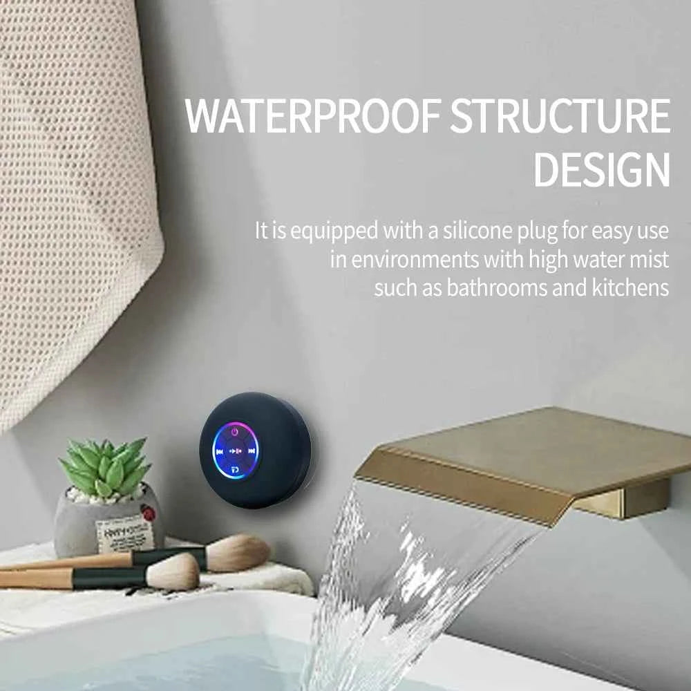 Haut-parleur Bluetooth étanche IPX4 Mini avec LED, Subwoofer et Micro pour Douche, Piscine et Plage avec Ventouse