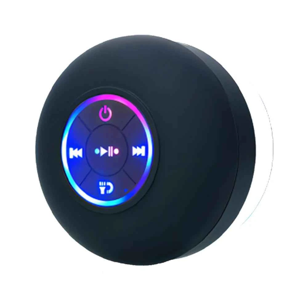 Haut-parleur Bluetooth étanche IPX4 Mini avec LED, Subwoofer et Micro pour Douche, Piscine et Plage avec Ventouse