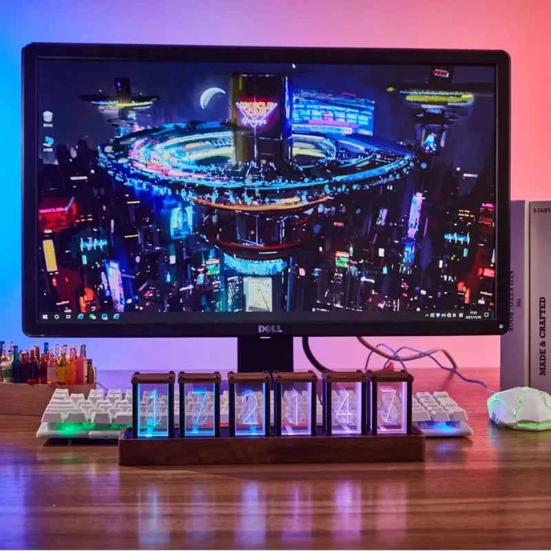 Montre LED Nixie RGB - Horloge de table en bois DIY, lampe de nuit LED, décoration de jeu et cadeau élégant