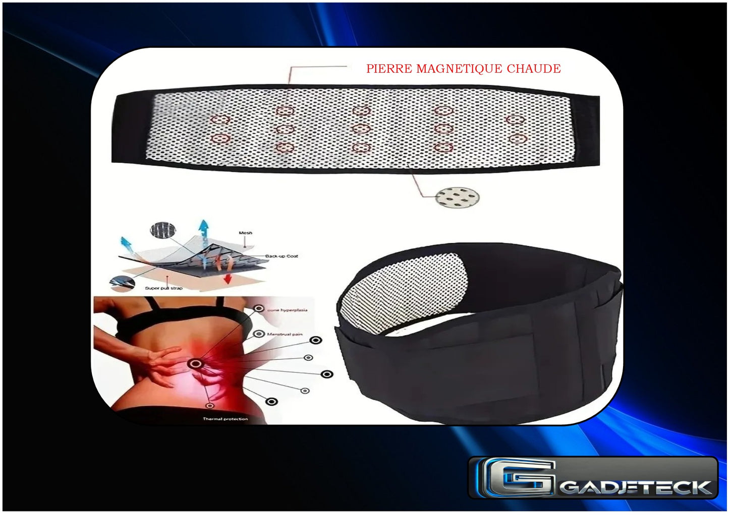 Ceinture de soutien du dos et de la taille de thérapie magnétique auto-chauffante réglable - gadjeteck