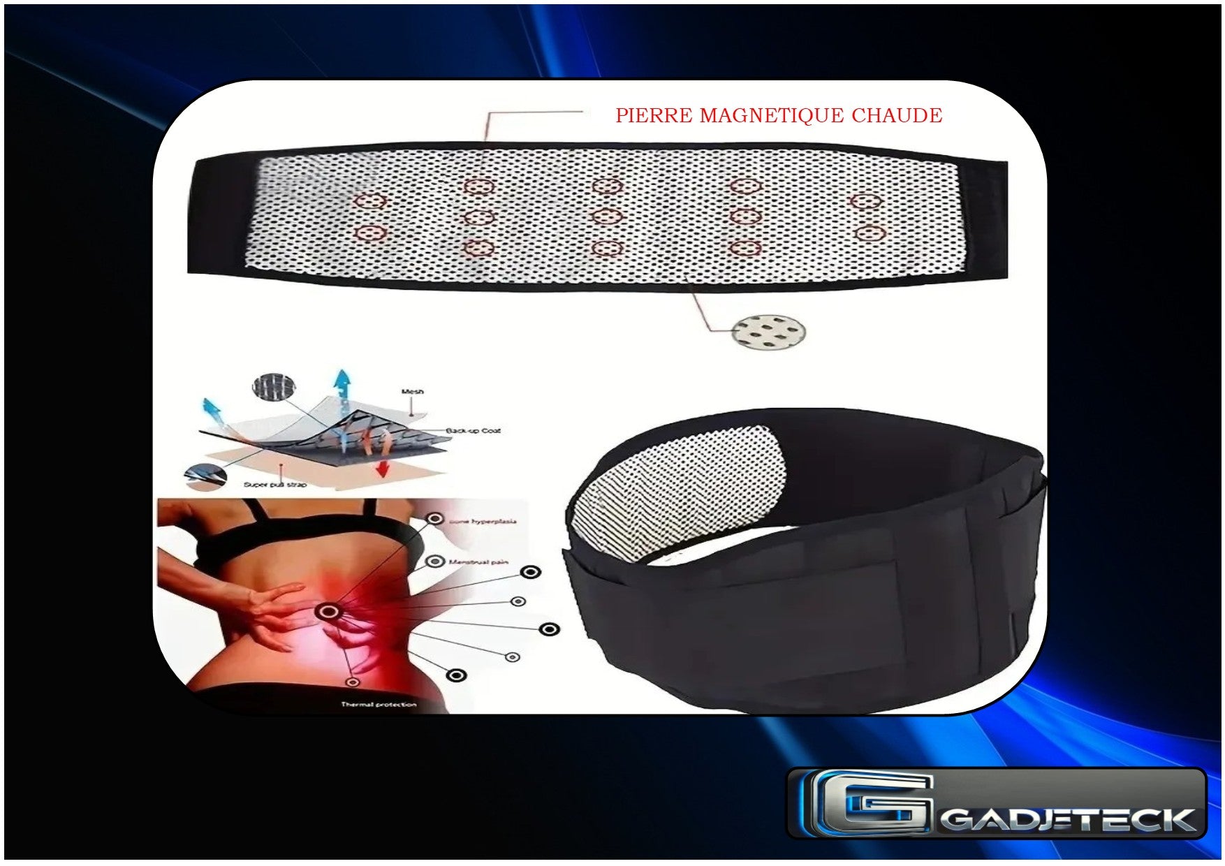Ceinture de soutien du dos et de la taille de thérapie magnétique auto-chauffante réglable - gadjeteck