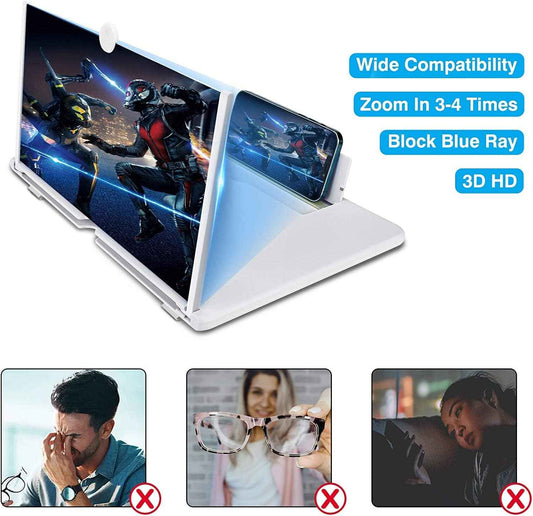 Amplificateur d'écran 3D pour téléphone avec pied flexible, lentille HD anti-lumière bleue sans batterie