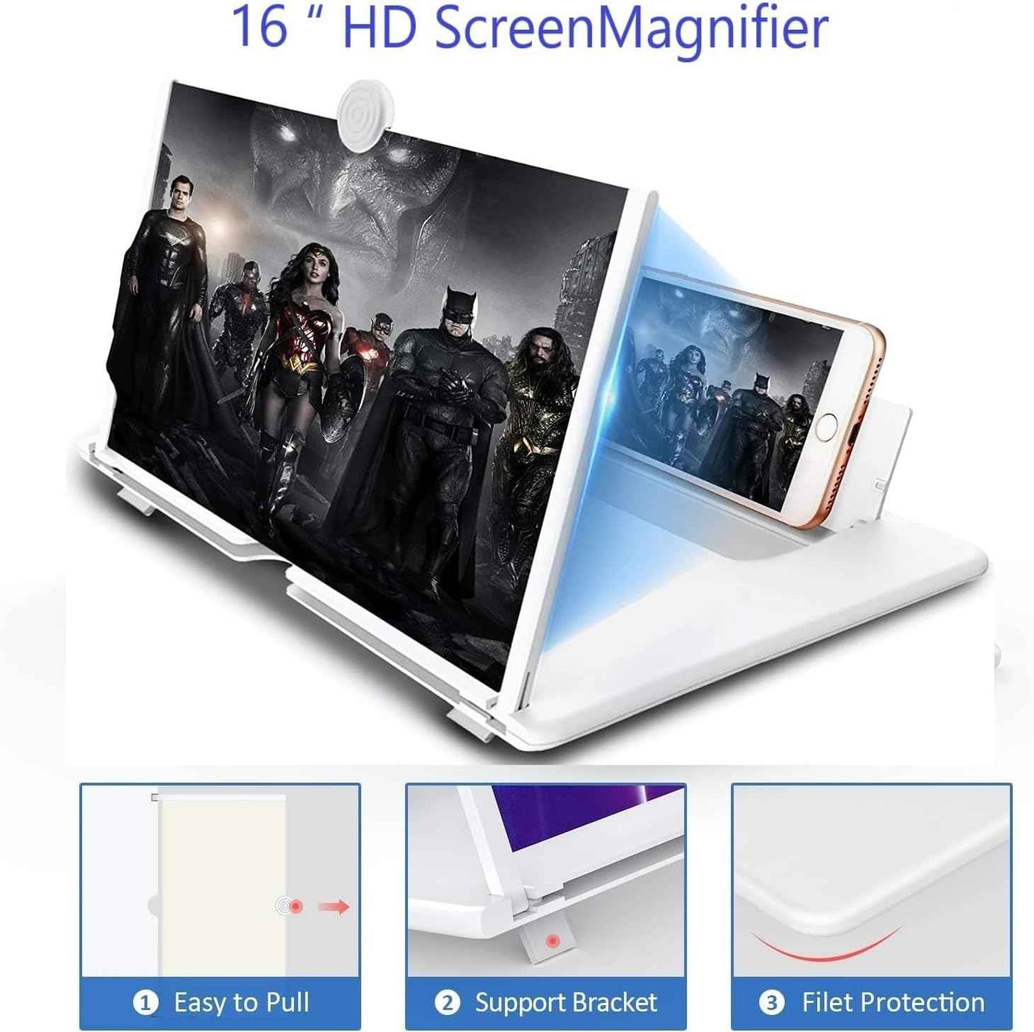Amplificateur d'écran 3D pour téléphone avec pied flexible, lentille HD anti-lumière bleue sans batterie