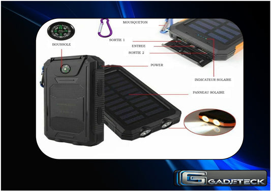 Batterie solaire étanche portable LED Double chargeur USB 80000mAh - gadjeteck