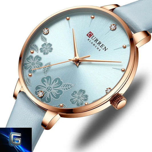 CURREN Watches Women Brand Leather Quartz Wristwatches Luxury Design Clock for Ladies Charm Flowers Dial Montre Femme gadjeteck