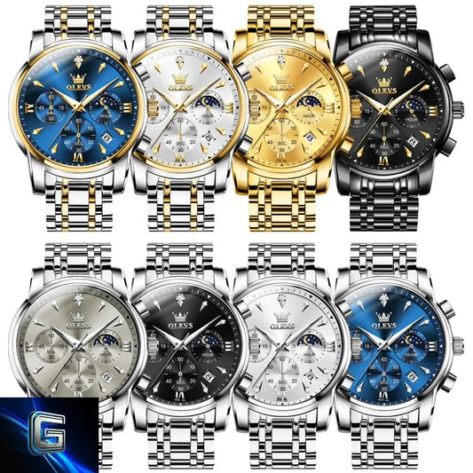 OLEVS 3639 Top Brand Original Quartz Watch Multifunctional Chronograph Watch For Men Waterproof Luminous Moon Phase Watch New gadjeteck