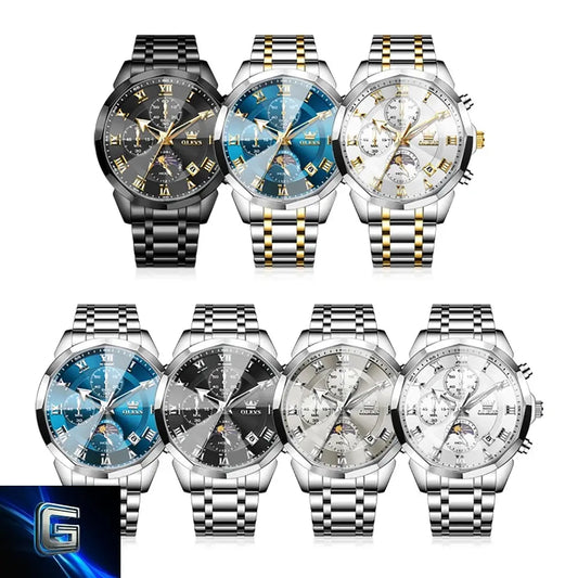 OLEVS 3675 Mens Watch Original Multifunctional Chronograph Quartz Watch Moon Phase Watches For Men Waterproof Mens Gifts Reloj gadjeteck