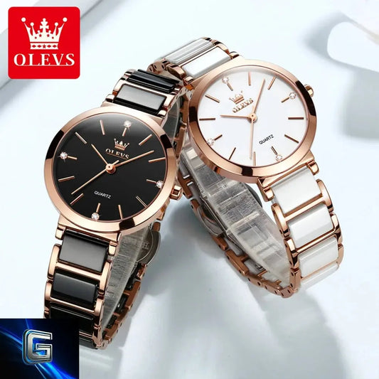 OLEVS New Fashion Ceramics Watchstrap Quartz Women Watch Waterproof Luxury Brand Watch For Women Date Clock Gift gadjeteck