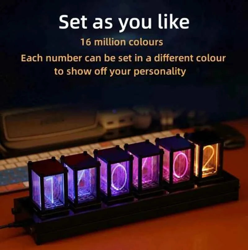 Montre LED Nixie RGB - Horloge de table en bois DIY, lampe de nuit LED, décoration de jeu et cadeau élégant