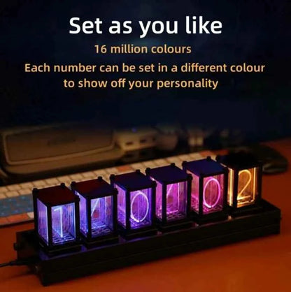 Montre LED Nixie RGB - Horloge de table en bois DIY, lampe de nuit LED, décoration de jeu et cadeau élégant
