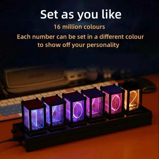 Montre LED Nixie RGB - Horloge de table en bois DIY, lampe de nuit LED, décoration de jeu et cadeau élégant