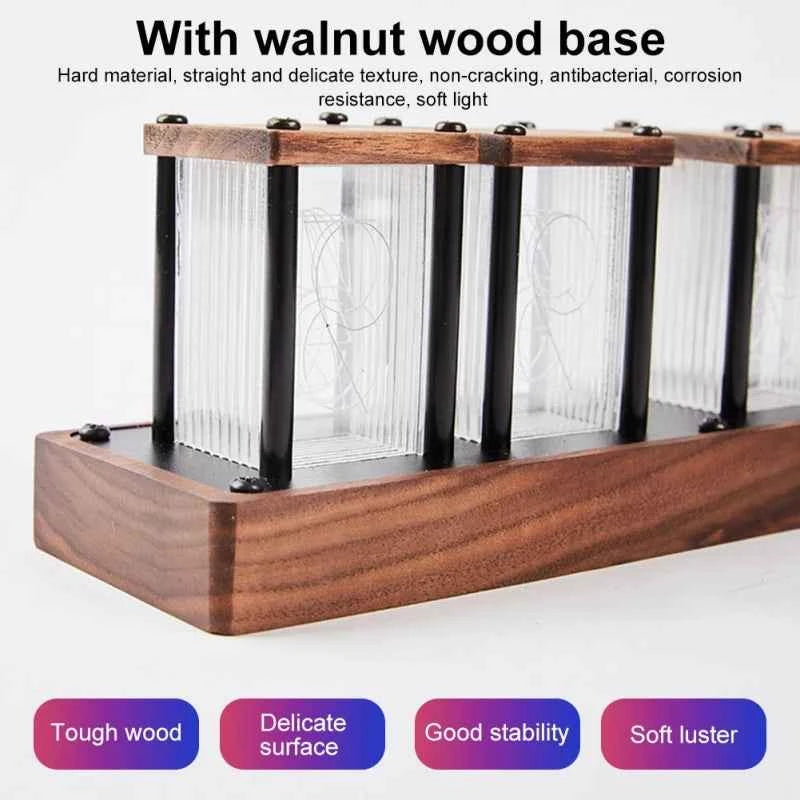 Montre LED Nixie RGB - Horloge de table en bois DIY, lampe de nuit LED, décoration de jeu et cadeau élégant