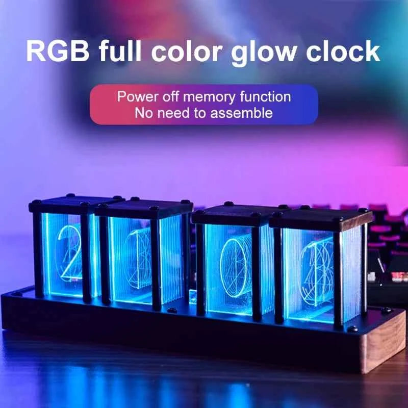 Montre LED Nixie RGB - Horloge de table en bois DIY, lampe de nuit LED, décoration de jeu et cadeau élégant