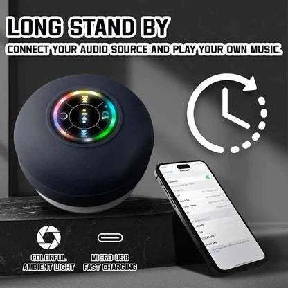 Haut-parleur Bluetooth étanche IPX4 Mini avec LED, Subwoofer et Micro pour Douche, Piscine et Plage avec Ventouse