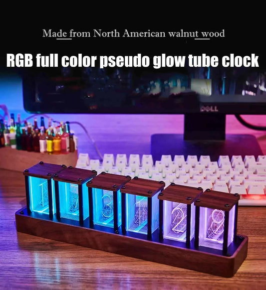 Montre LED Nixie RGB - Horloge de table en bois DIY, lampe de nuit LED, décoration de jeu et cadeau élégant
