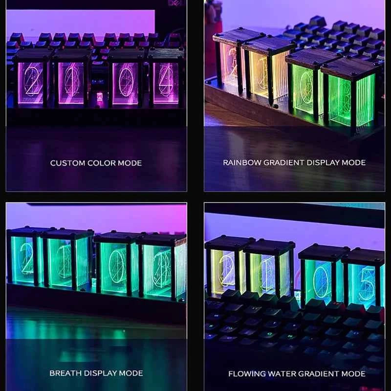 Montre LED Nixie RGB - Horloge de table en bois DIY, lampe de nuit LED, décoration de jeu et cadeau élégant