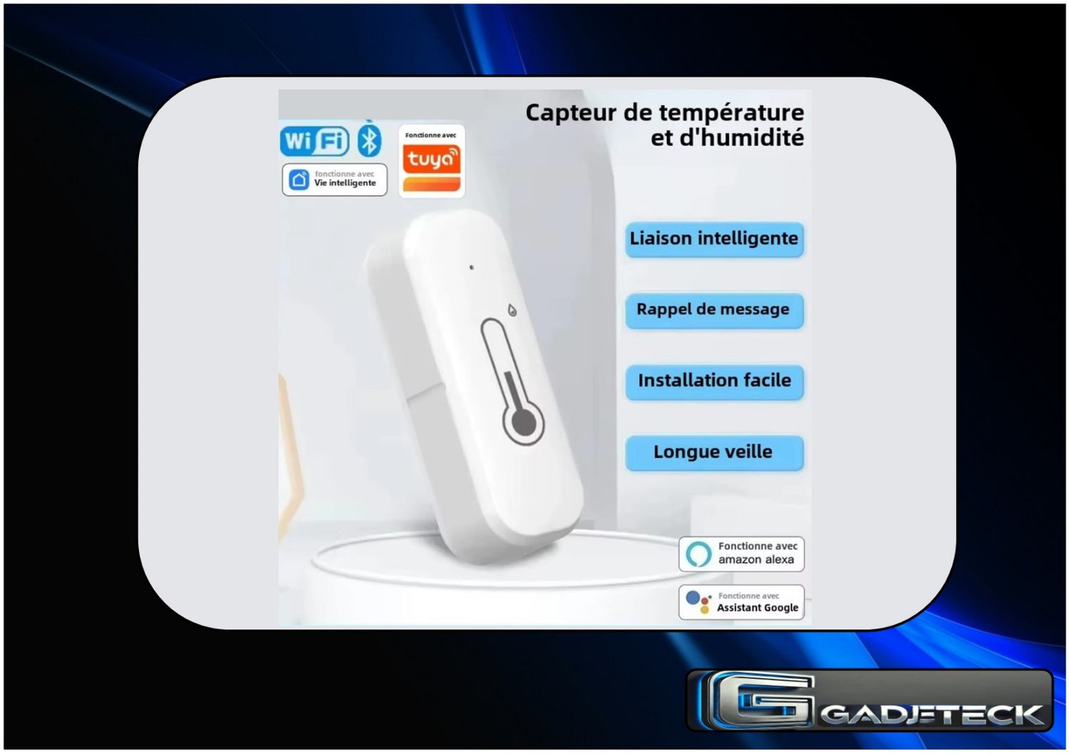 Capteur d'humidité et de température intelligent compatible Alexa - gadjeteck